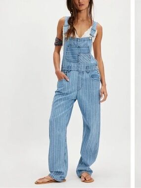 Free People Ziggy Striped Overalls, NWT, size S